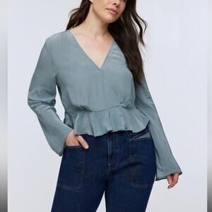 Madewell Bell-Sleeve Faux Wrap Peplum Top in Faded River Size: 2 NWT